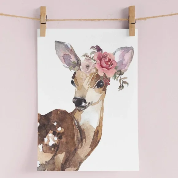 Wall Art Baby Deer Watercolor Illustration Print Poster UNFRAMED - Picture 5 of 9